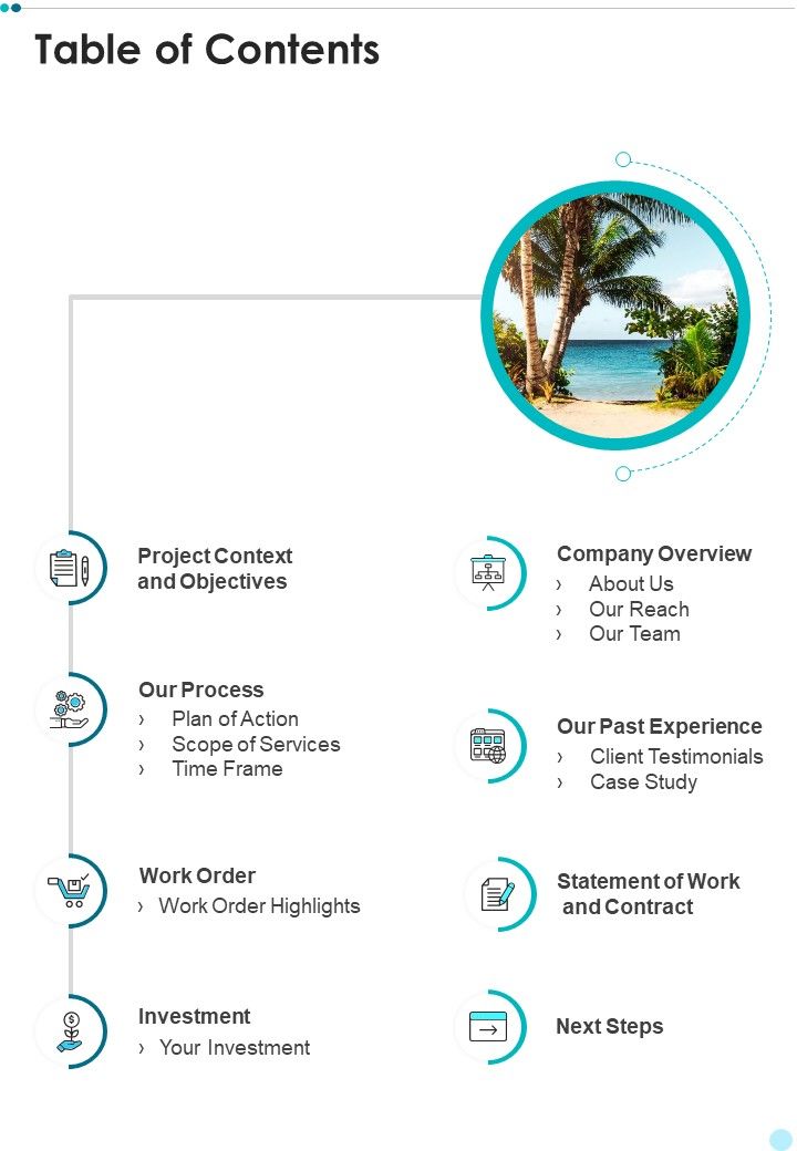 Proposal For Hospitality Work Order Table Of Contents One Pager Sample Example Document Slide01