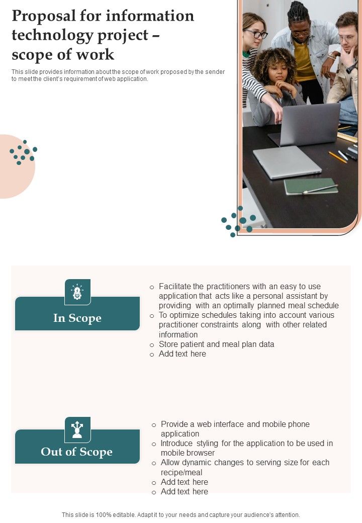 Proposal For Information Technology Project Scope Of Work One Pager Sample Example Document Slide01