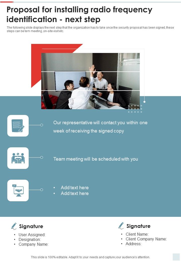 Proposal For Installing Radio Frequency Identification Next Step One Pager Sample Example Document Slide01