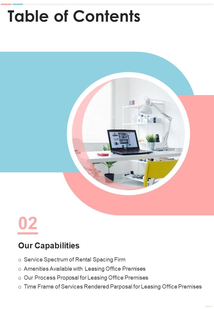 Proposal For Leasing Office Premises Table Of Contents One Pager Sample Example Document Slide01