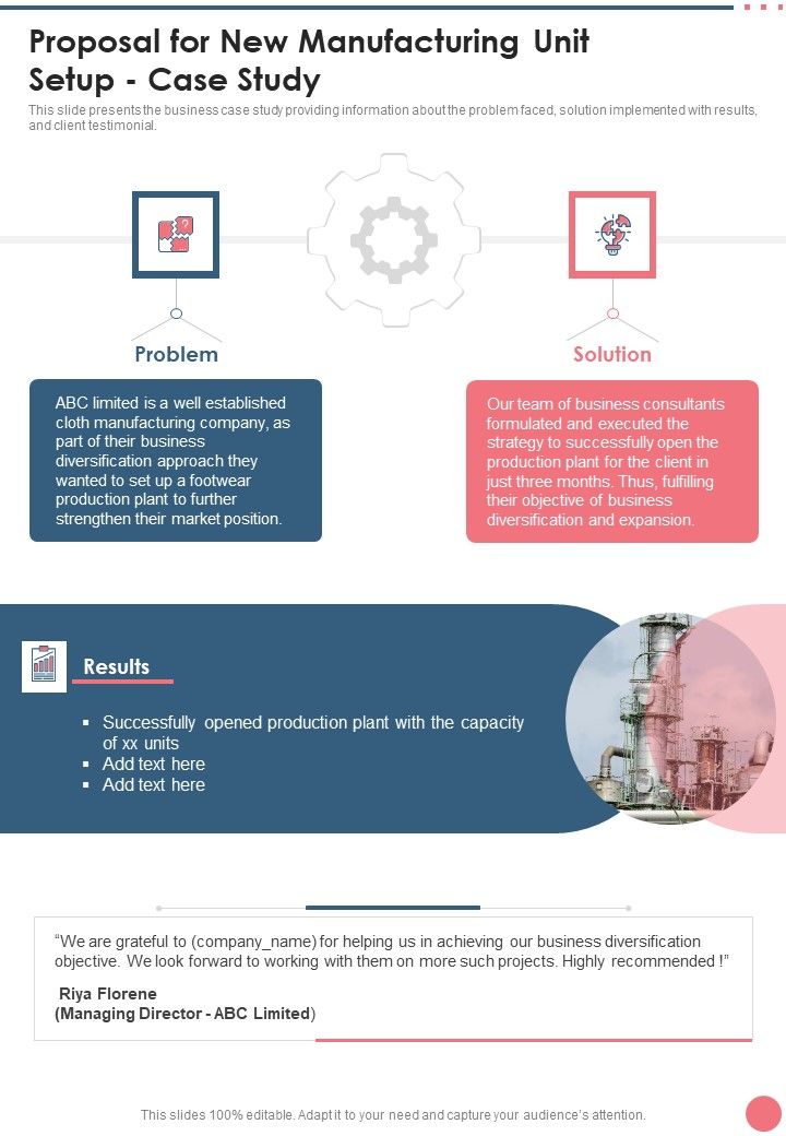 Proposal For New Manufacturing Unit Setup Case Study One Pager Sample Example Document Slide01