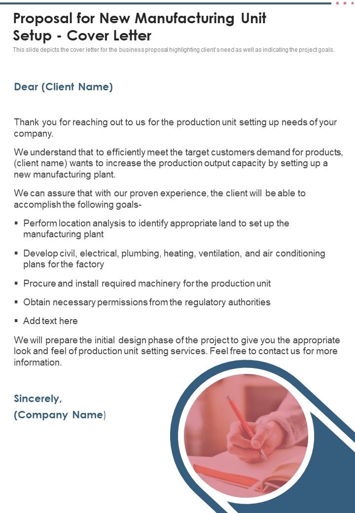 Proposal For New Manufacturing Unit Setup Example Document Report Doc Pdf Ppt