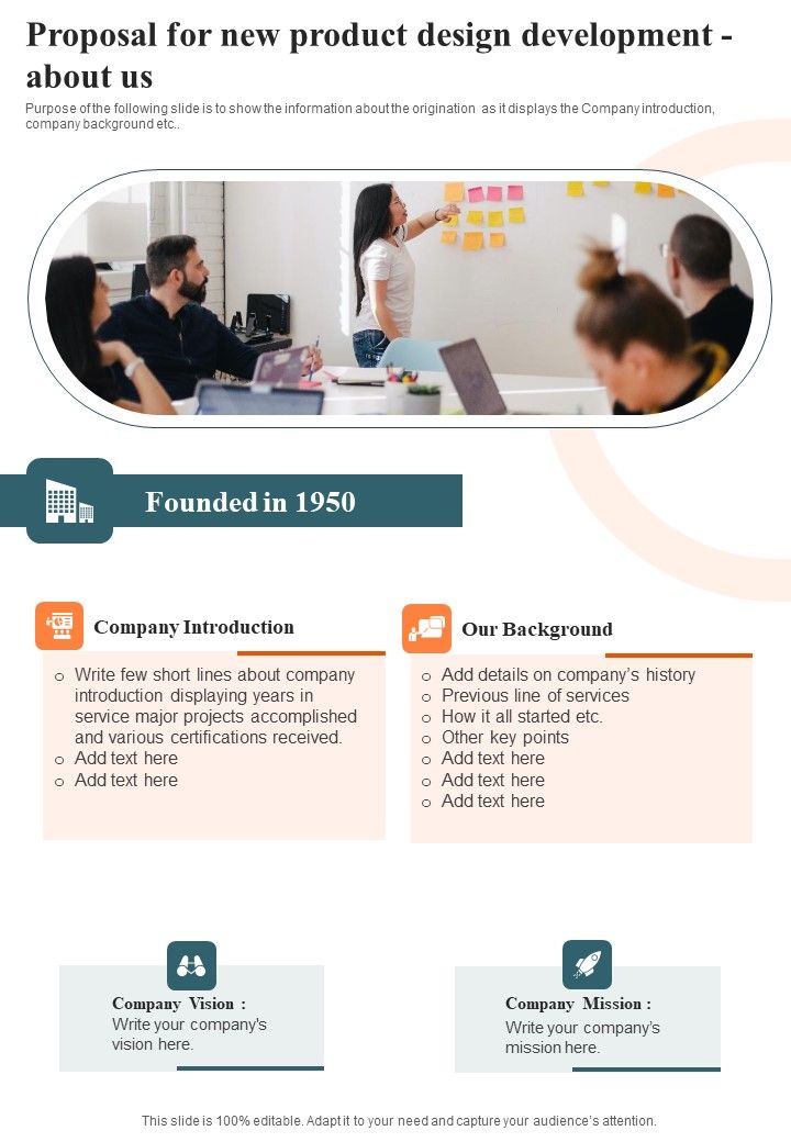 Proposal For New Product Design Development About Us One Pager Sample Example Document Slide01