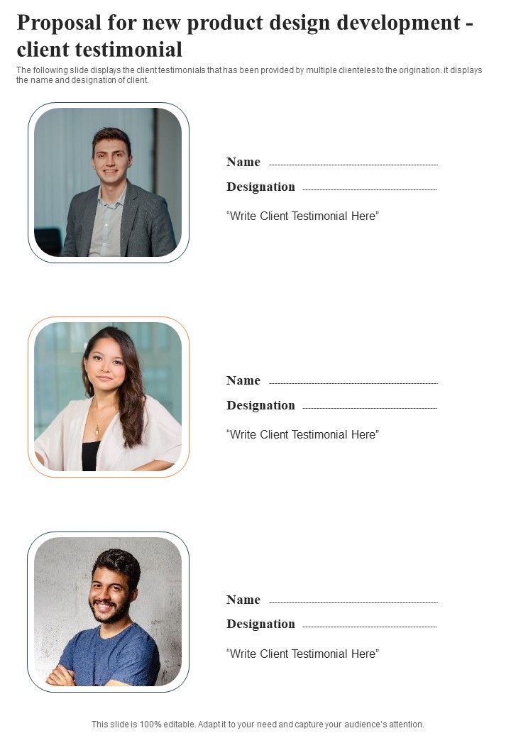 Proposal For New Product Design Development Client Testimonial One Pager Sample Example Document Slide01