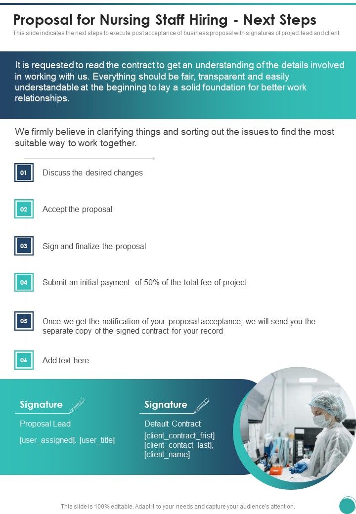 Proposal For Nursing Staff Hiring Next Steps One Pager Sample Example Document Slide01