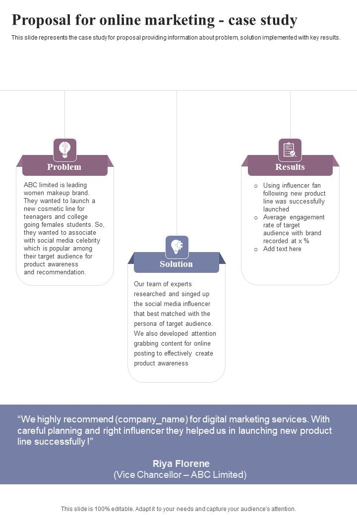 Proposal For Online Marketing Case Study One Pager Sample Example Document Slide01