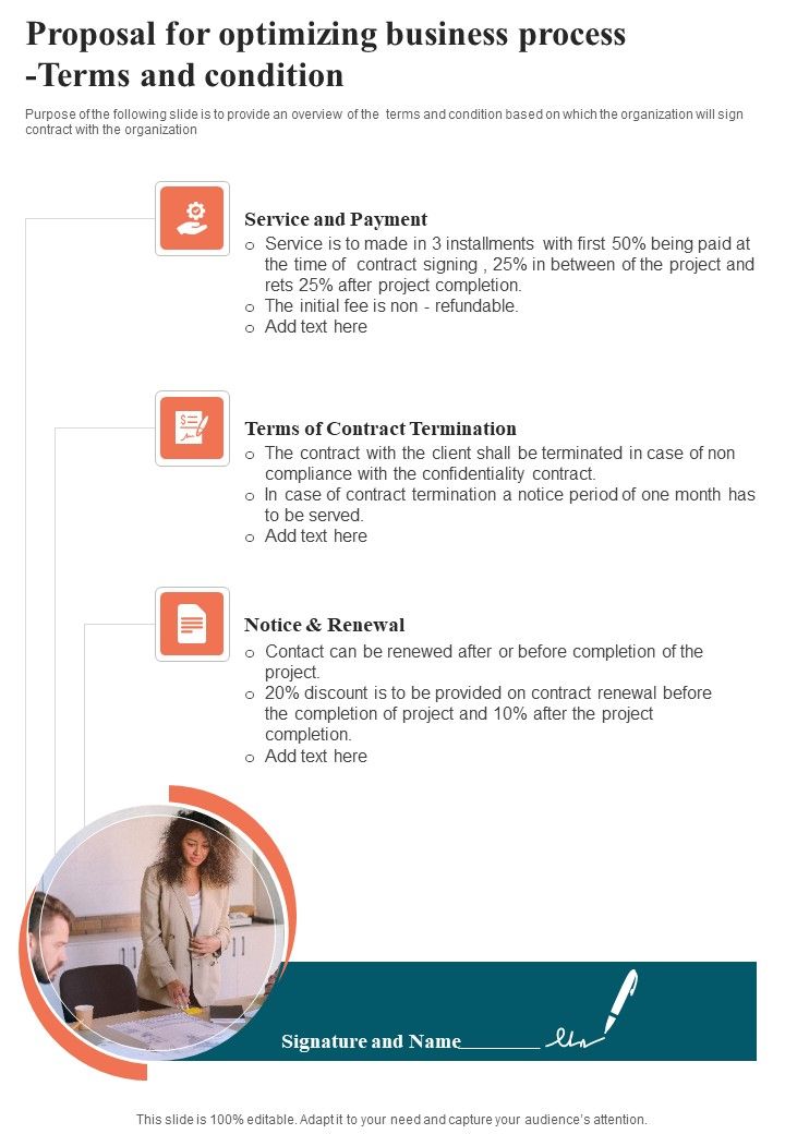 Proposal For Optimizing Business Process Terms And Condition One Pager Sample Example Document Slide01