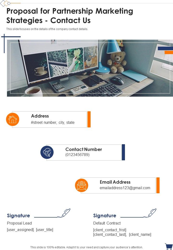 Proposal For Partnership Marketing Strategies Contact Us One Pager Sample Example Document Slide01