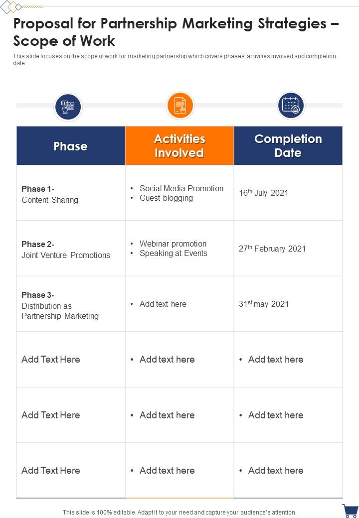Proposal For Partnership Marketing Strategies Scope Of Work One Pager Sample Example Document Slide01