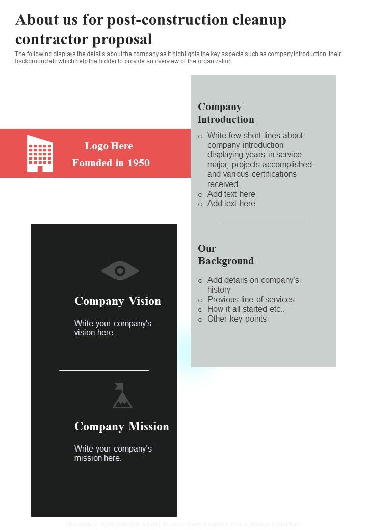 Proposal For Post Construction Cleanup Contractor Example Document Report Doc Pdf Ppt