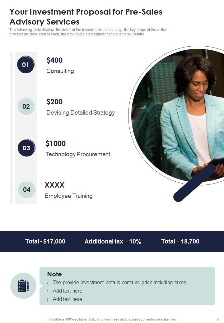 Proposal For Pre Sales Advisory Services Example Document Report Doc Pdf Ppt