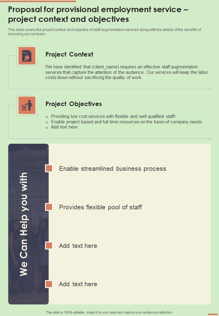 Proposal For Provisional Employment Service Project Context One Pager Sample Example Document Slide01
