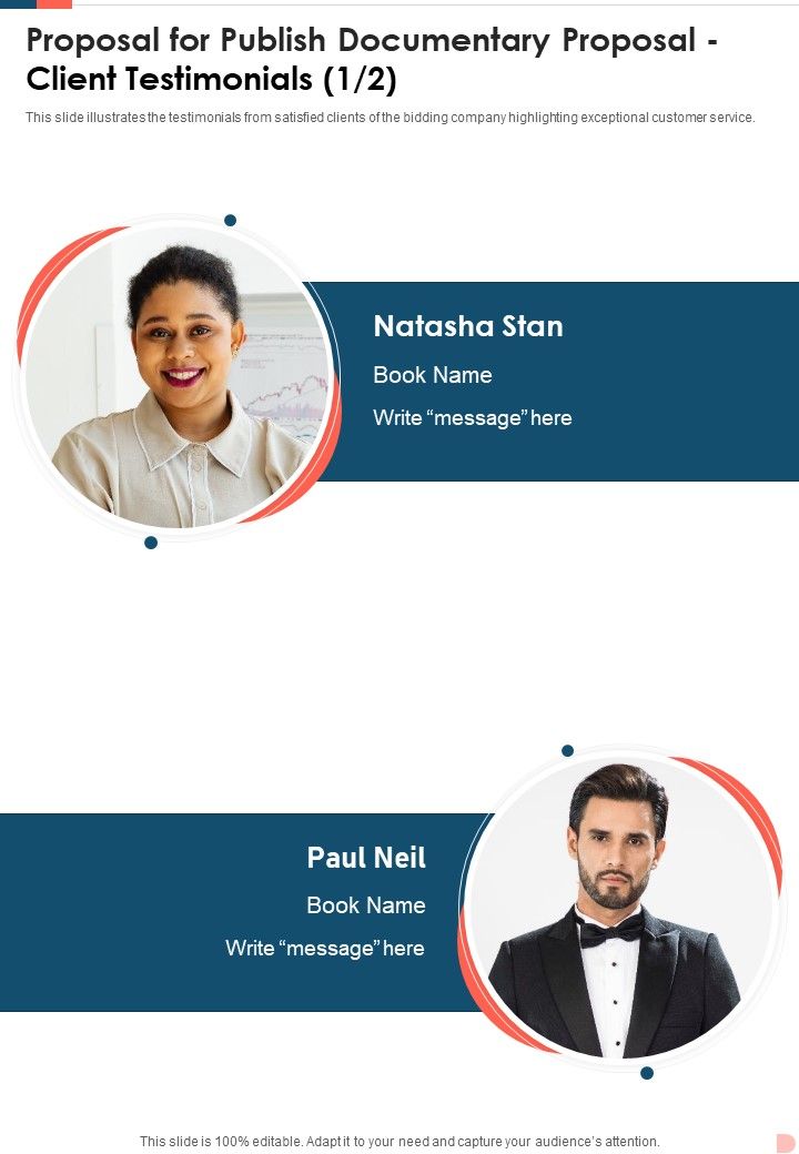 Proposal For Publish Documentary Proposal Client Testimonials One Pager Sample Example Document Slide01