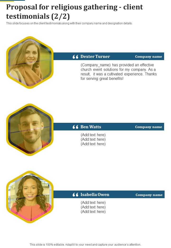 Proposal For Religious Gathering Client Testimonials One Pager Sample Example Document