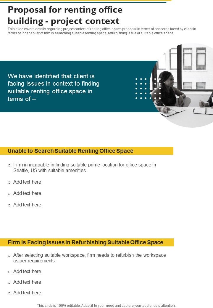 Proposal For Renting Office Building Project Context One Pager Sample Example Document Slide01