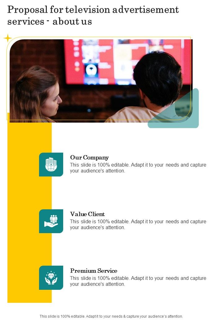 Proposal For Television Advertisement Services About Us One Pager Sample Example Document Slide01