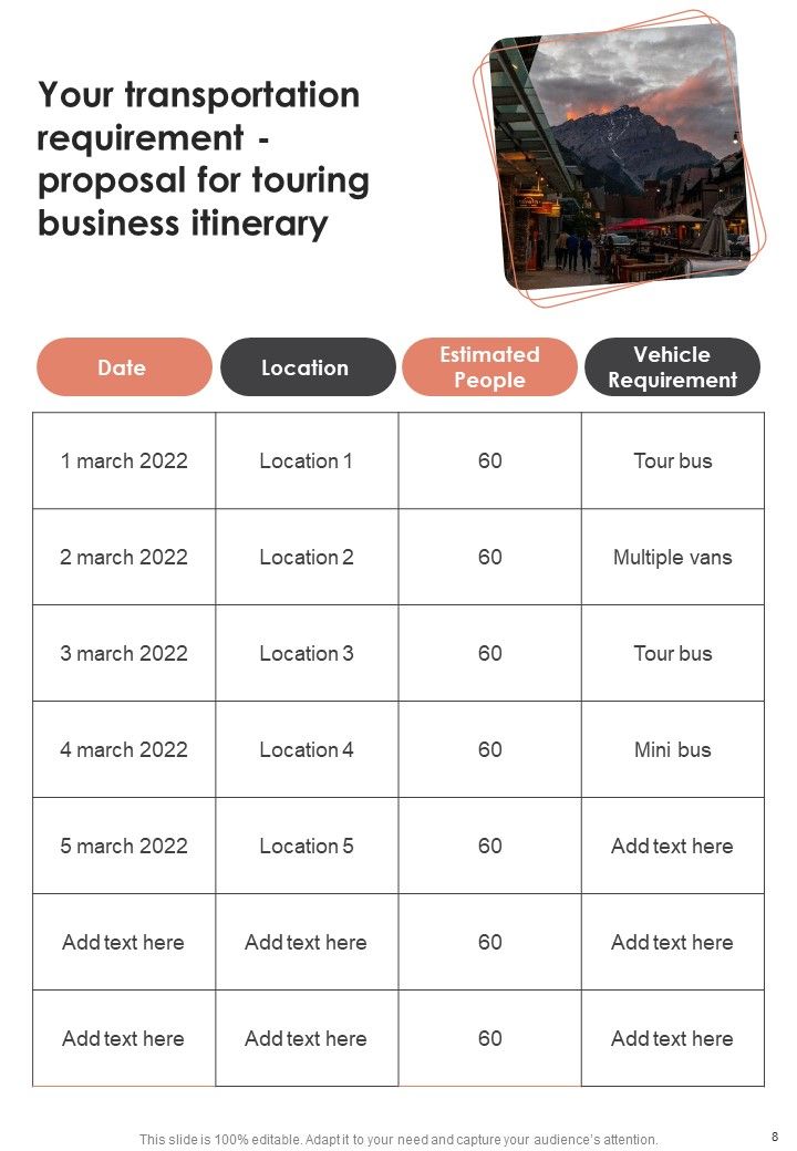 Proposal For Touring Business Itinerary Example Document Report Doc Pdf Ppt