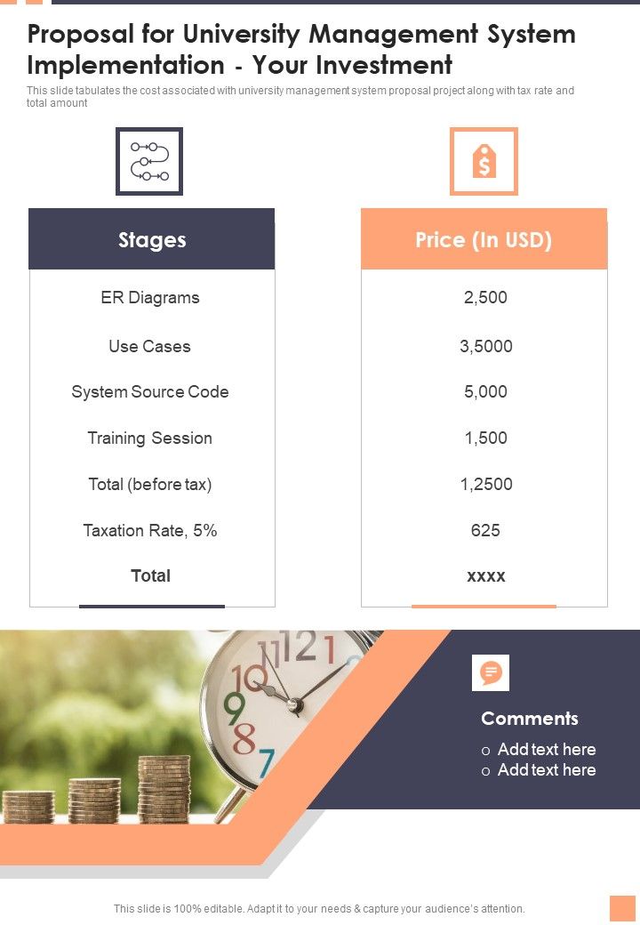 Proposal For University Management System Implementation Your Investment Wd One Pager Sample Example Document Slide01