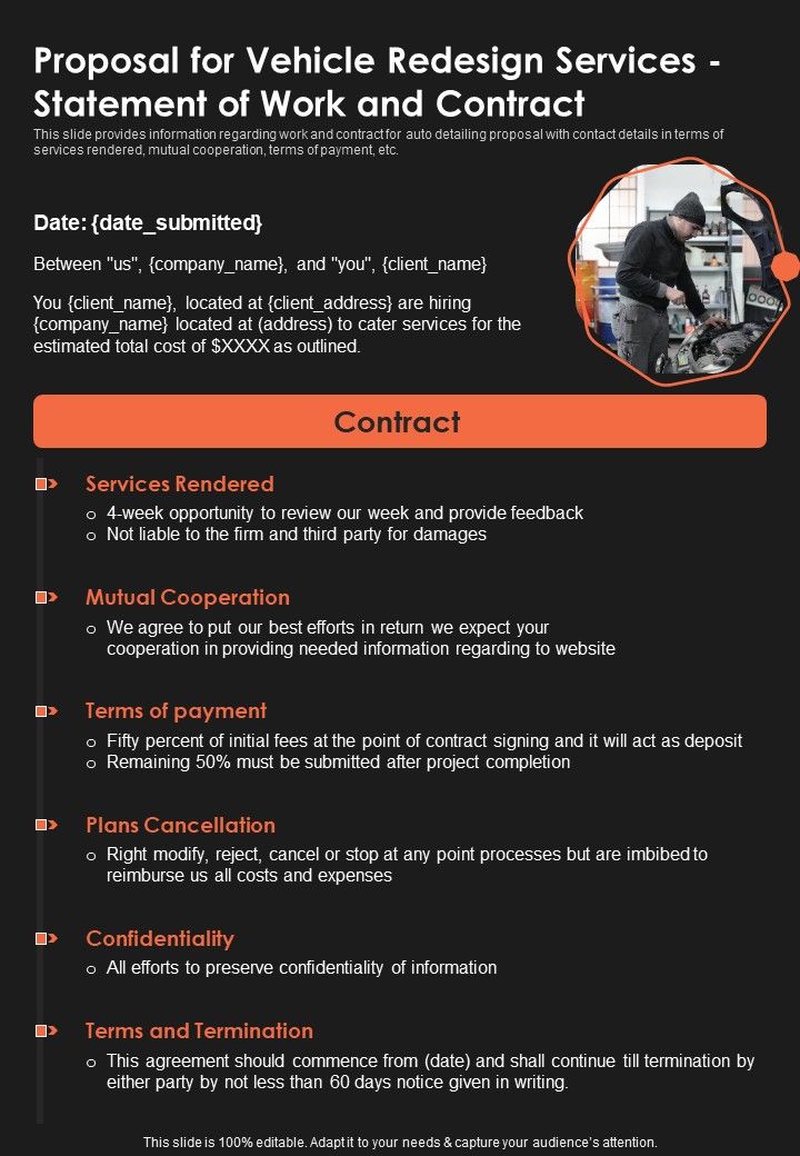Proposal_For_Vehicle_Redesign_Services_Statement_Of_Work_One_Pager_Sample_Example_Document_Slide_1.jpg