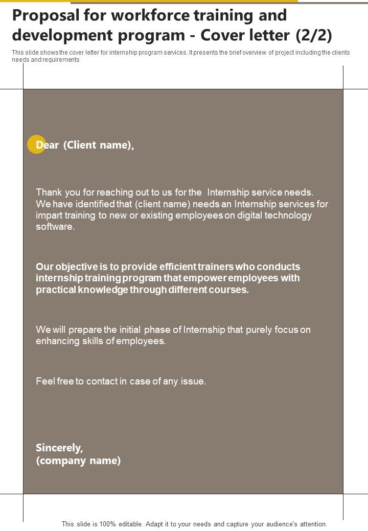 Proposal For Workforce Training And Development Program Cover Letter One Pager Sample Example Document
