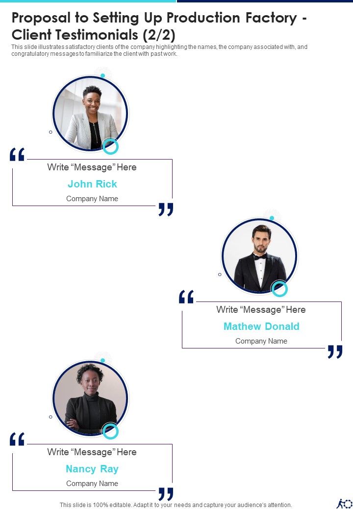 Proposal To Setting Up Production Factory Client Testimonials One Pager Sample Example Document