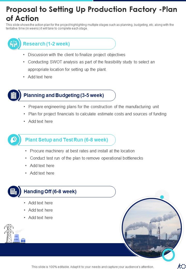 Proposal To Setting Up Production Factory Plan Of Action One Pager Sample Example Document Slide01
