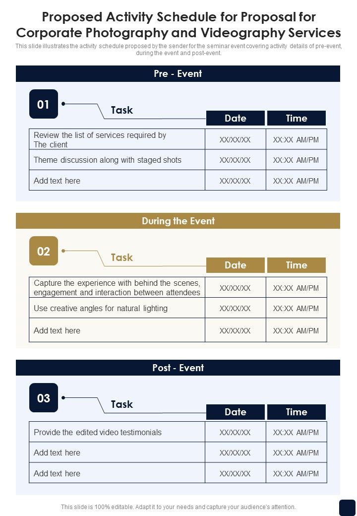 Proposed_Activity_Schedule_For_Corporate_Photography_And_Videography_Services_One_Pager_Sample_Example_Document_Slide_1.jpg