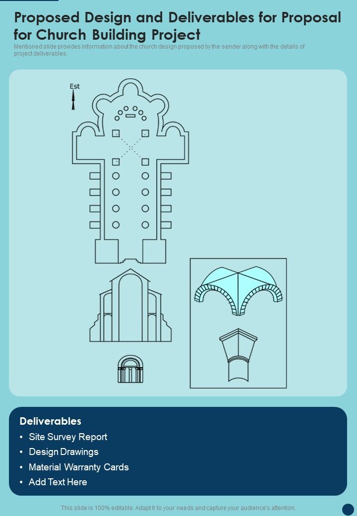 Proposed Design And Deliverables For Proposal For Church Building Project One Pager Sample Example Document Slide01