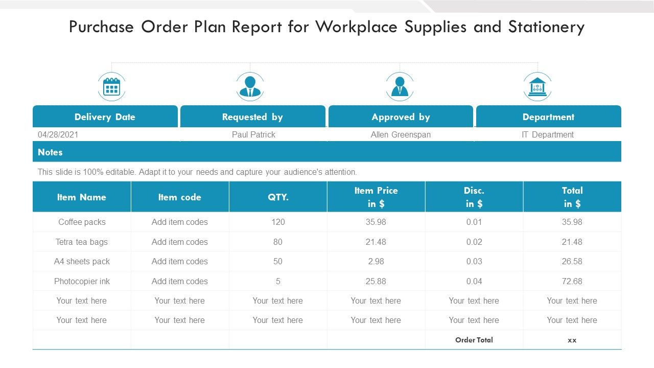 Purchase_Order_Plan_Report_For_Workplace_Supplies_And_Stationery_Ppt_PowerPoint_Presentation_Portfolio_Introduction_PDF_Slide_1.jpg