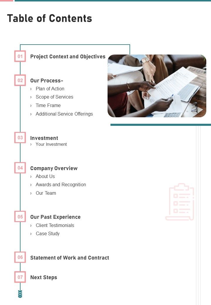Purchase Proposal Template Table Of Contents One Pager Sample Example Document Slide01