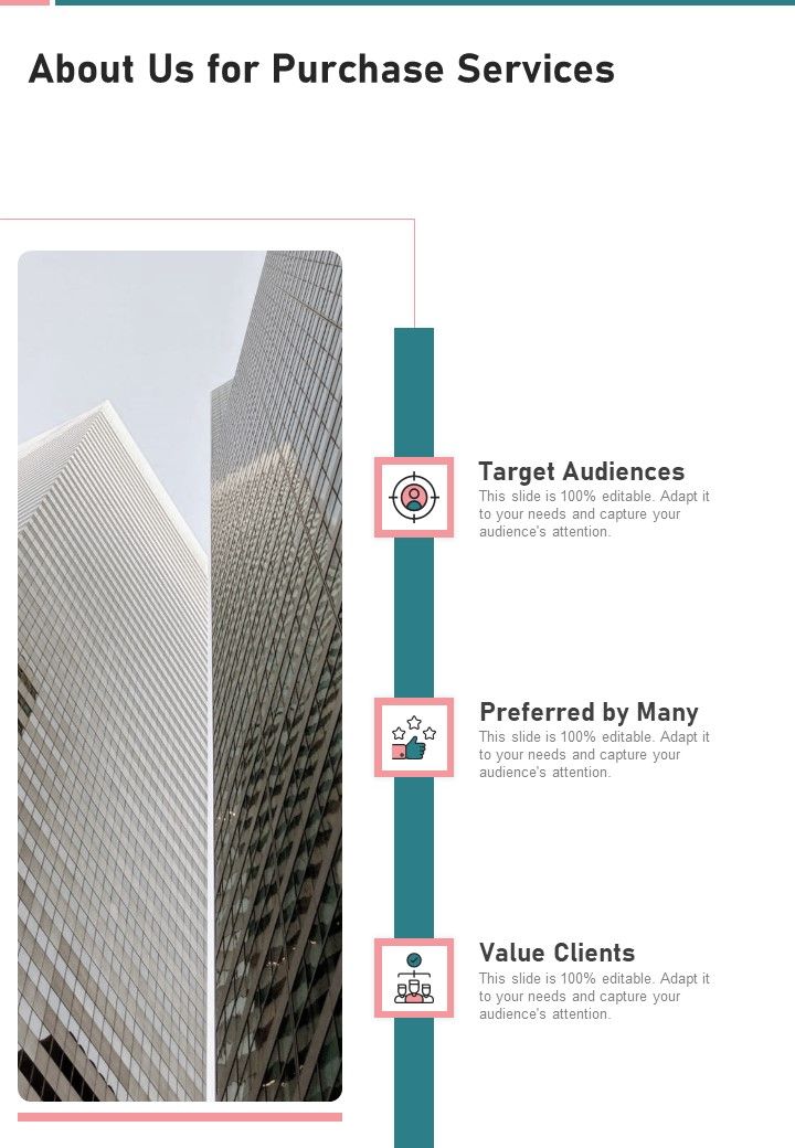 Purchase Services About Us One Pager Sample Example Document Slide01