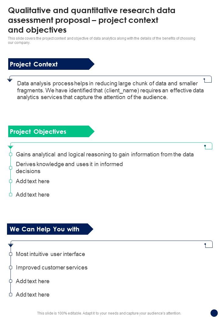 Qualitative And Quantitative Research Data Assessment Project Context One Pager Sample Example Document Slide01