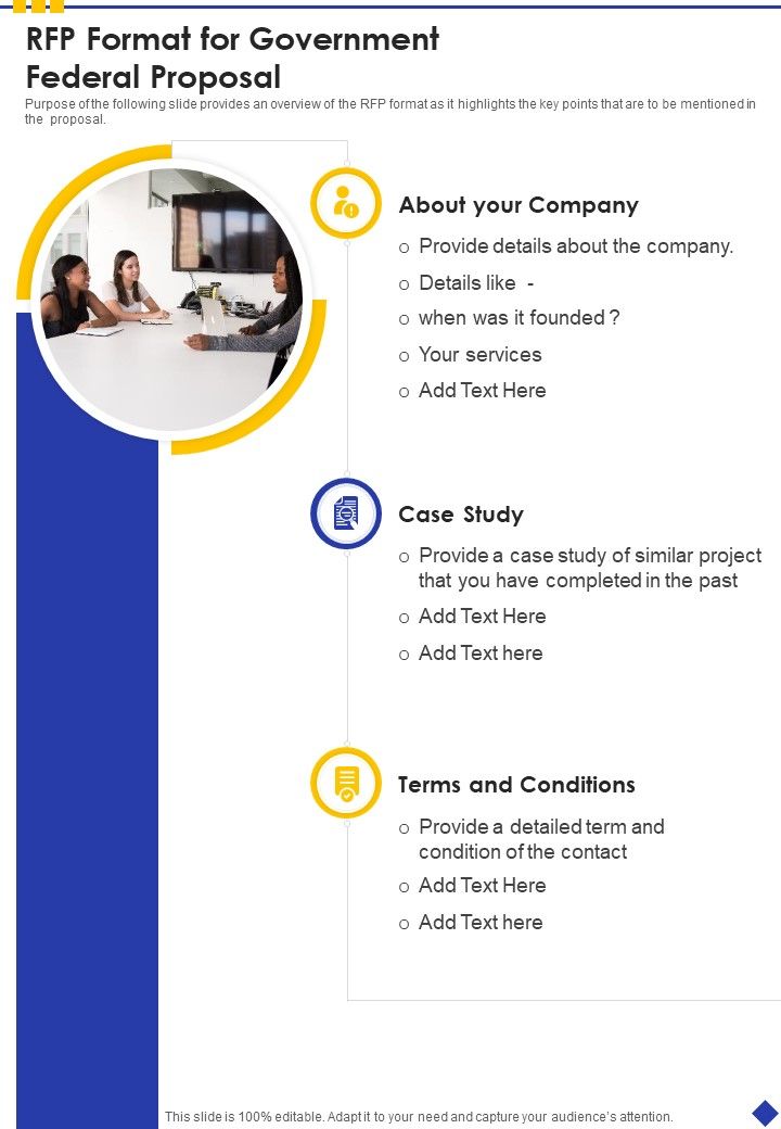 RFP Format For Government Federal Proposal One Pager Sample Example Document Slide01