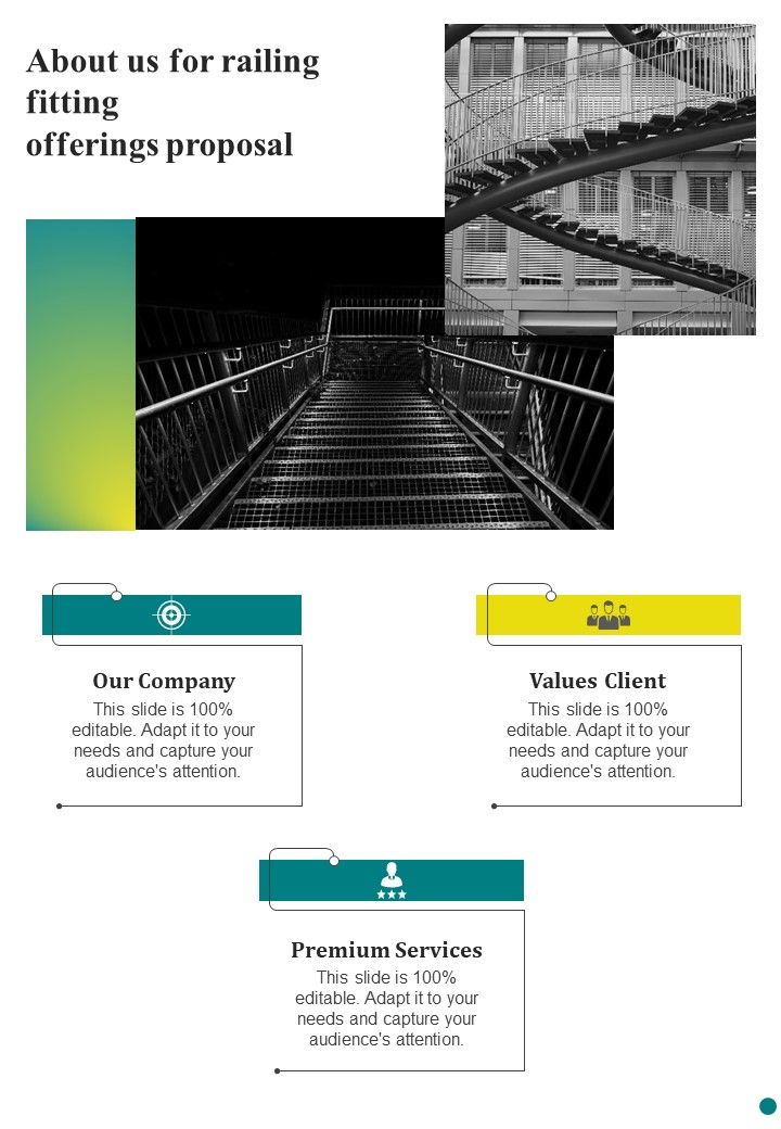 Railing Fitting Offerings Proposal About Us One Pager Sample Example Document Slide01