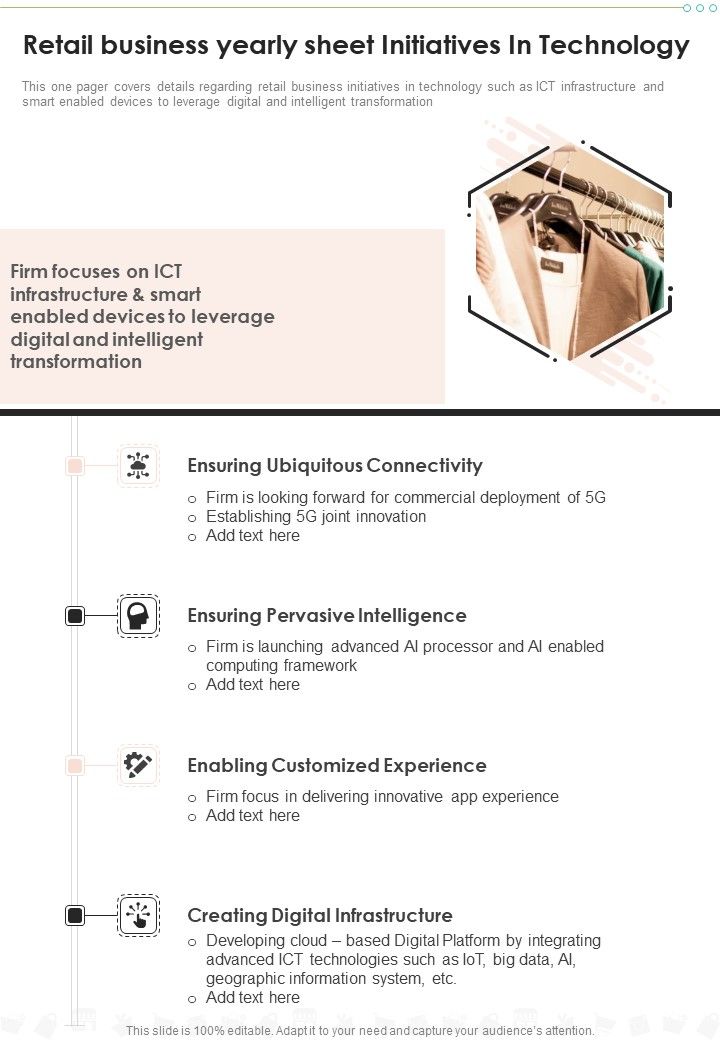 Retail Business Yearly Sheet Initiatives In Technology One Pager Documents Slide01