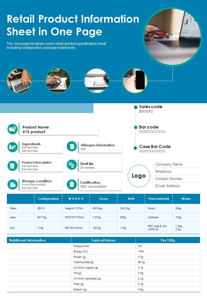 Retail Product Information Sheet In One Page PDF Document PPT Template Slide01