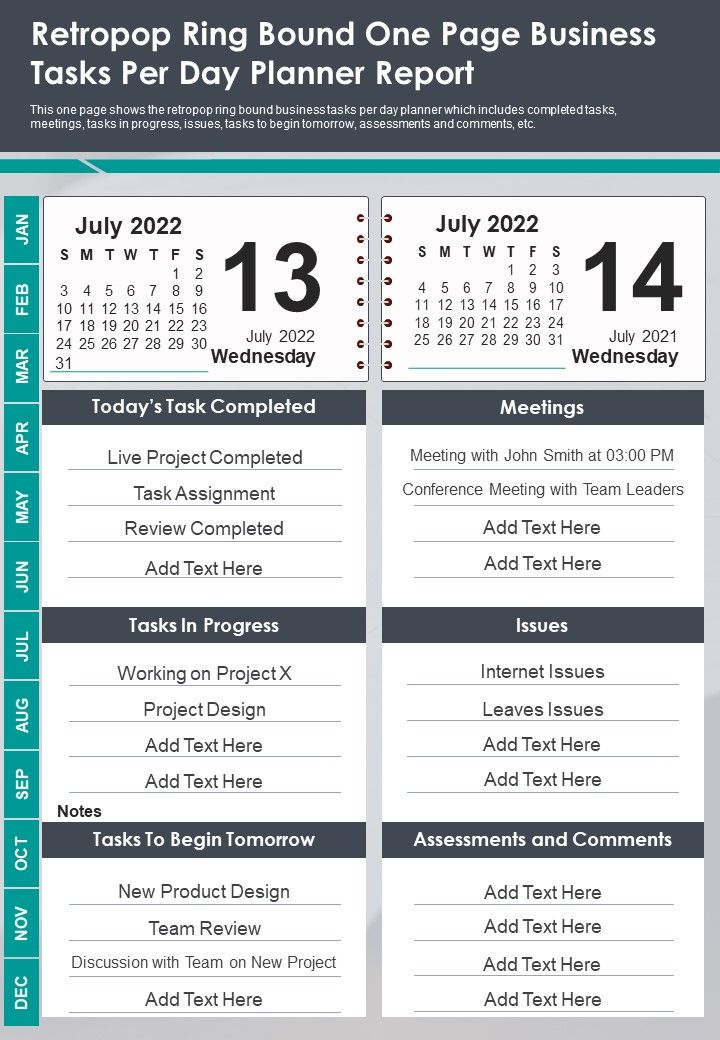 Retropop Ring Bound One Page Business Tasks Per Day Planner Report PDF Document PPT Template Slide01