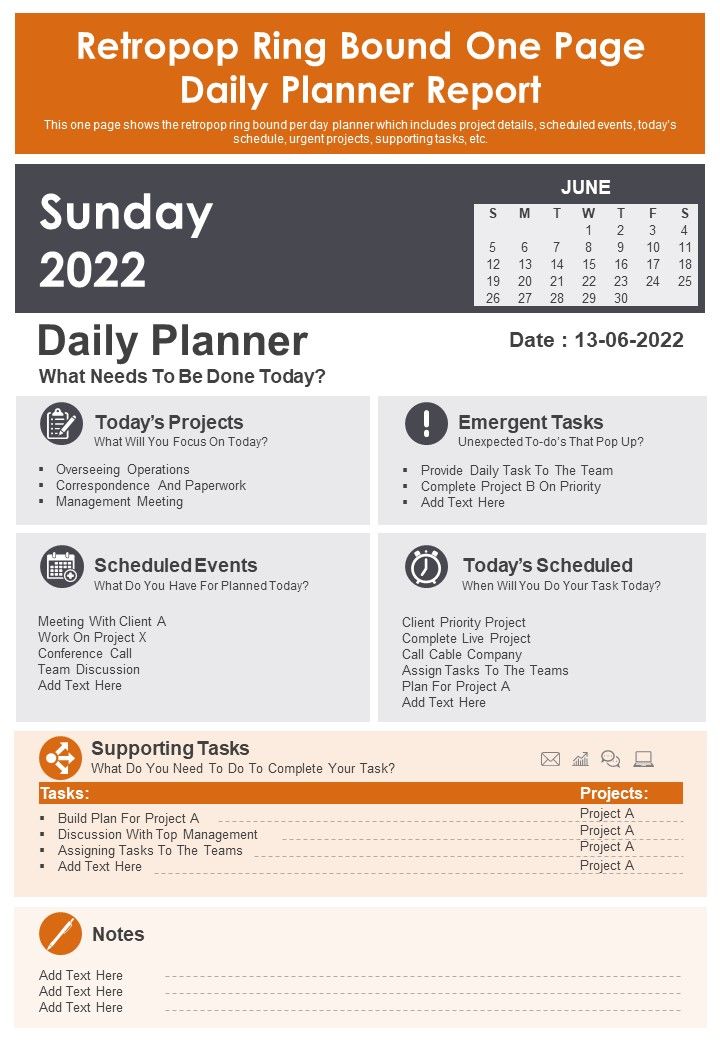 Retropop Ring Bound One Page Daily Planner Report PDF Document PPT Template Slide01