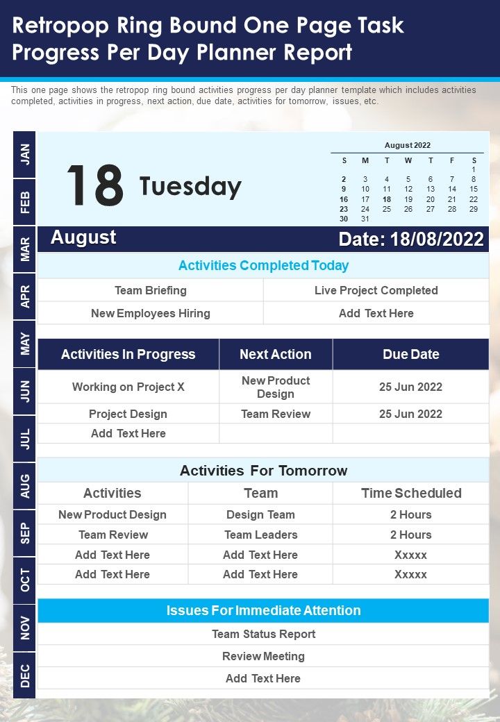 Retropop Ring Bound One Page Task Progress Per Day Planner Report PDF Document PPT Template Slide01