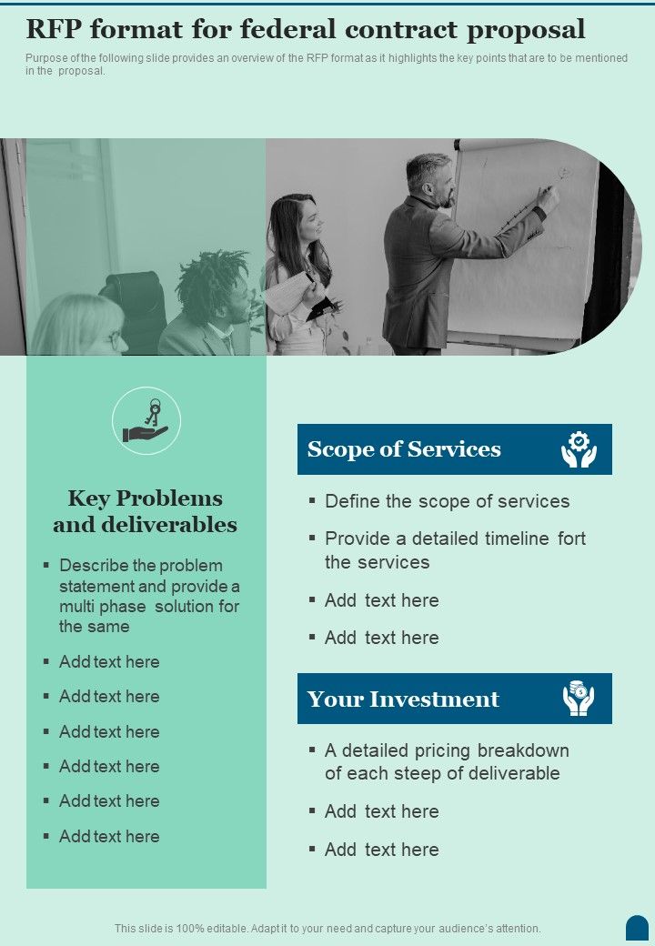 Rfp Format For Federal Contract Proposal One Pager Sample Example Document Slide01