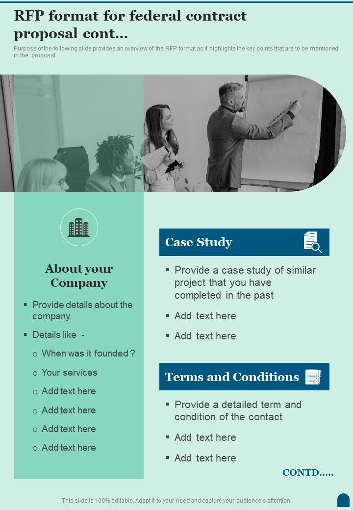 Rfp Format For Federal Contract Proposal One Pager Sample Example Document