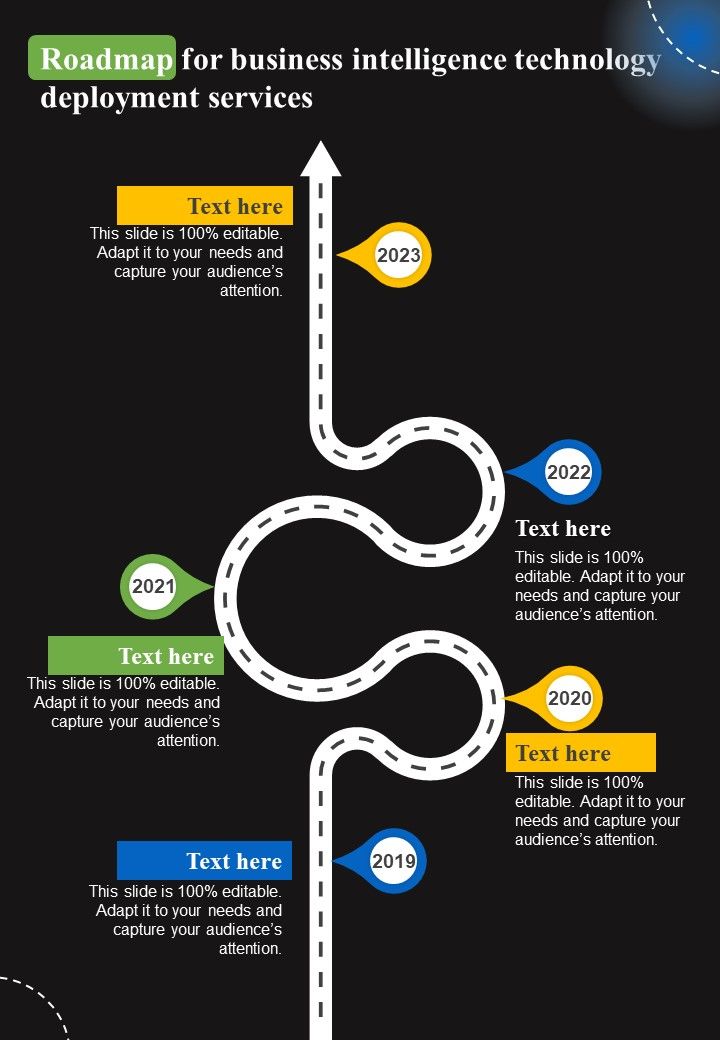 Roadmap For Business Intelligence Technology Deployment Services One Pager Sample Example Document
