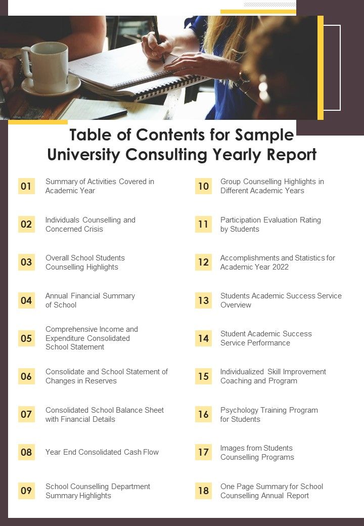 Sample University Consulting Yearly Report One Pager Documents