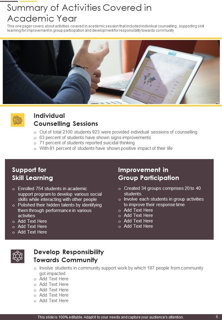 Sample University Consulting Yearly Report One Pager Documents