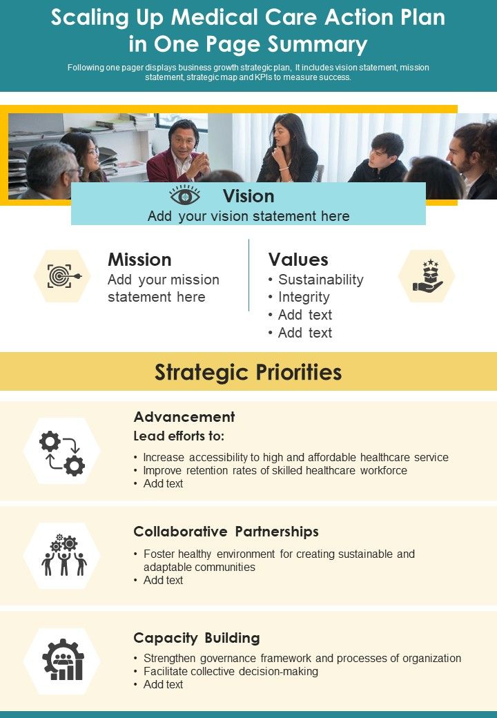 Scaling_Up_Medical_Care_Action_Plan_In_One_Page_Summary_PDF_Document_PPT_Template_Slide_1.jpg