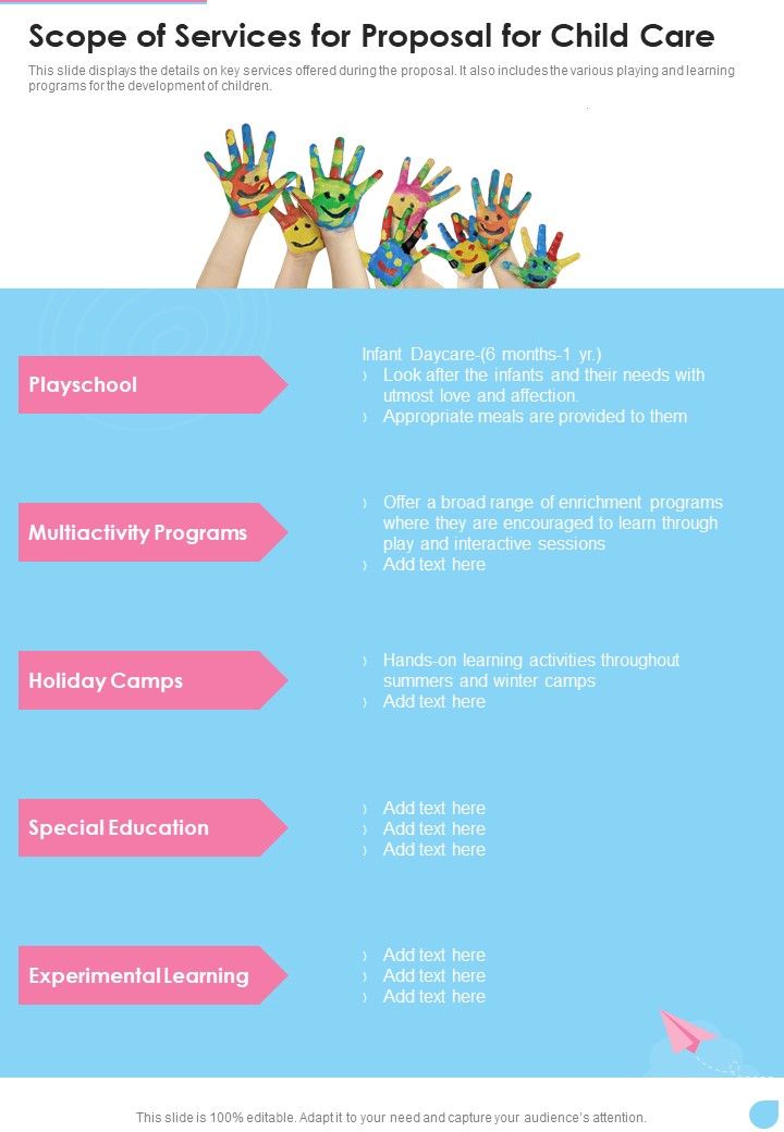 Scope Of Services For Proposal For Child Care One Pager Sample Example Document Slide01