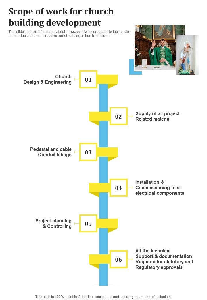 Scope Of Work For Church Building Development One Pager Sample Example Document Slide01