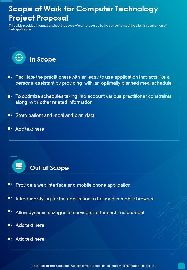 Scope Of Work For Computer Technology Project Proposal One Pager Sample Example Document Slide01