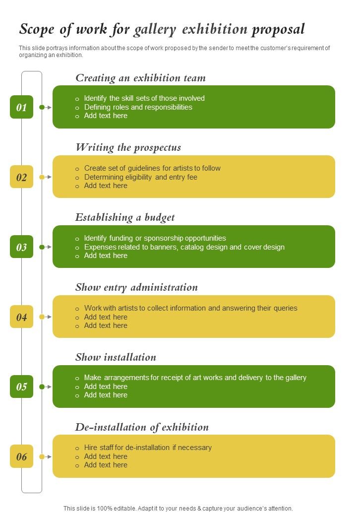 Scope Of Work For Gallery Exhibition Proposal One Pager Sample Example Document Slide01