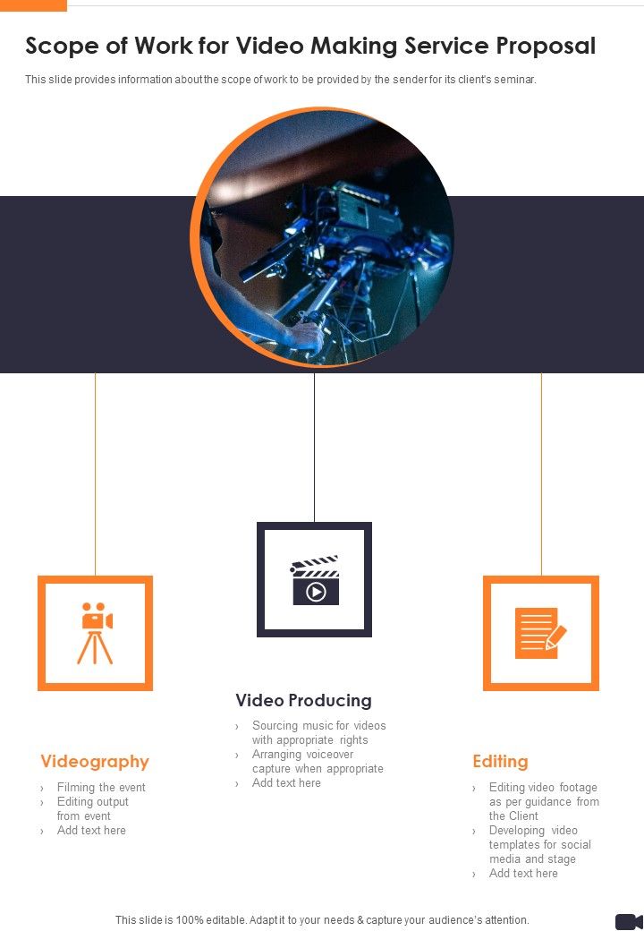 Scope Of Work For Video Making Service Proposal One Pager Sample Example Document Slide01